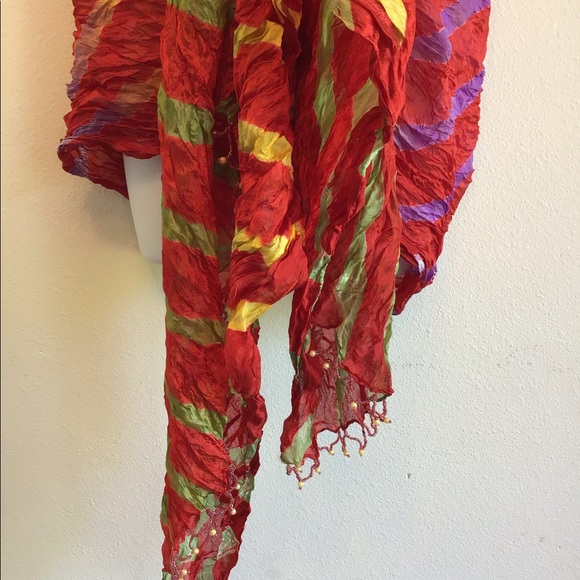 New Red Beach Striped Scarf Wrap Pareo - Picture 6 of 13